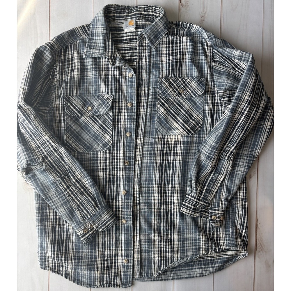 Carhartt Mens Heavy Flannel L Long Sleeve Button Up Plaid 0641‎